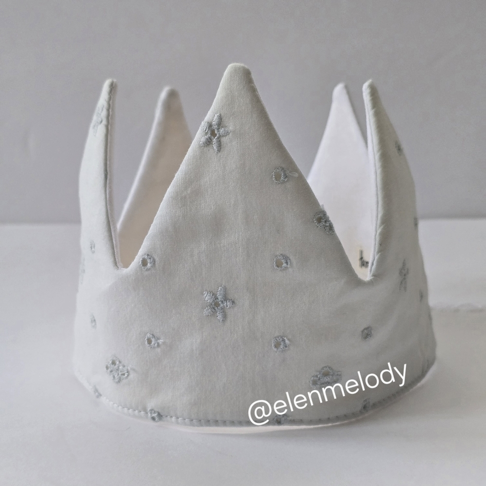 Hand Crafted White & Silver Star Embroidered Kids Crown